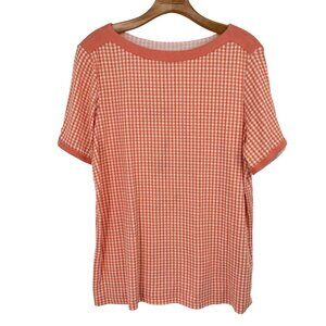 Chicos 3 Womens shirt top Gingham plaid Cotton Orange short sleeve Size XL